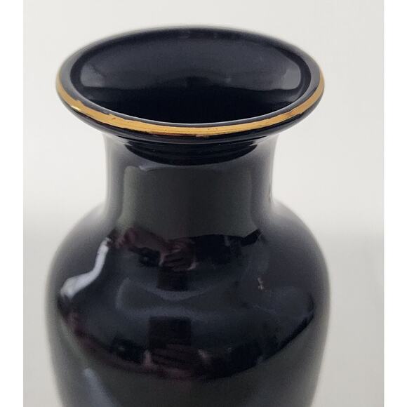 VASE-Japan-Small-Black Ceramic-Flowers-Gold Trimmed-6" Tall-Bud Vase - Picture 6 of 14